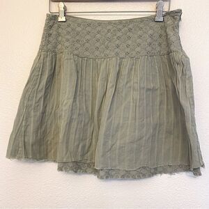 Fossil sage olive green lace eyelet bohemian cotton skirt- 6 Large